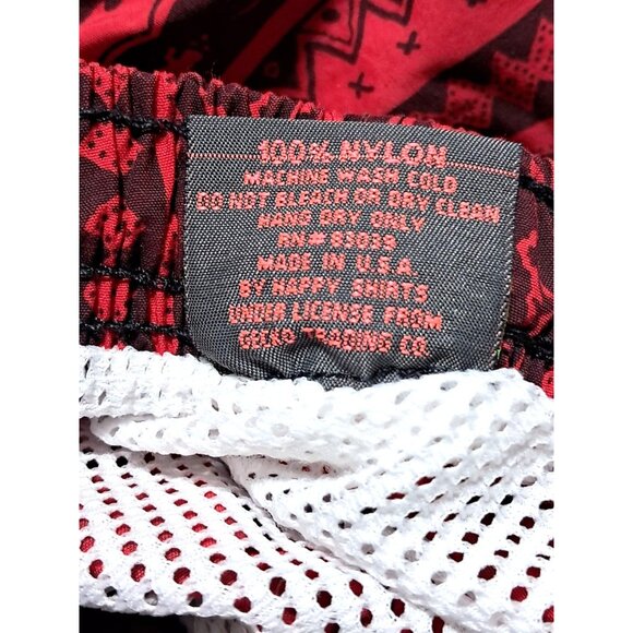 Vintage Gecko Hawaii Mens Swim Trunks Size M Red & Black Tribal Print Nylon - Picture 5 of 6